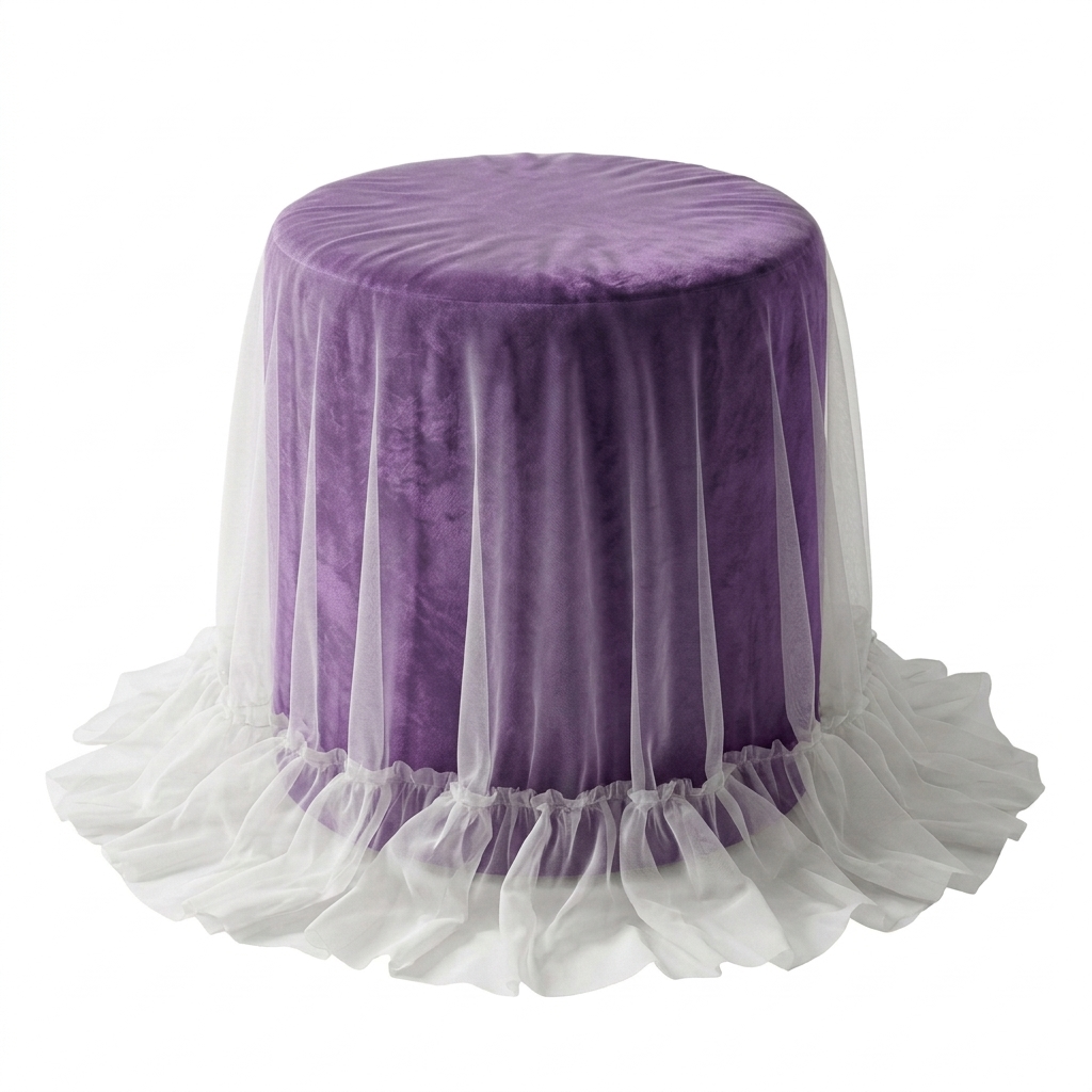 Пуфик "Фуфик" мини с вуалью фиолетовый люпин бархат - Фото основное 1