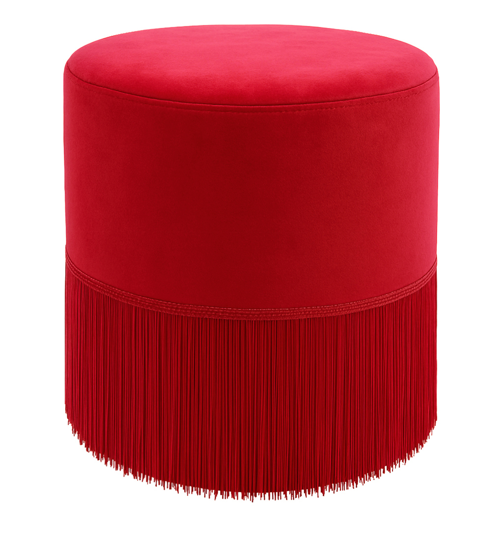 Пуфик "Фуфик" с бахромой мини клубничный бархат - Фото основное 1
