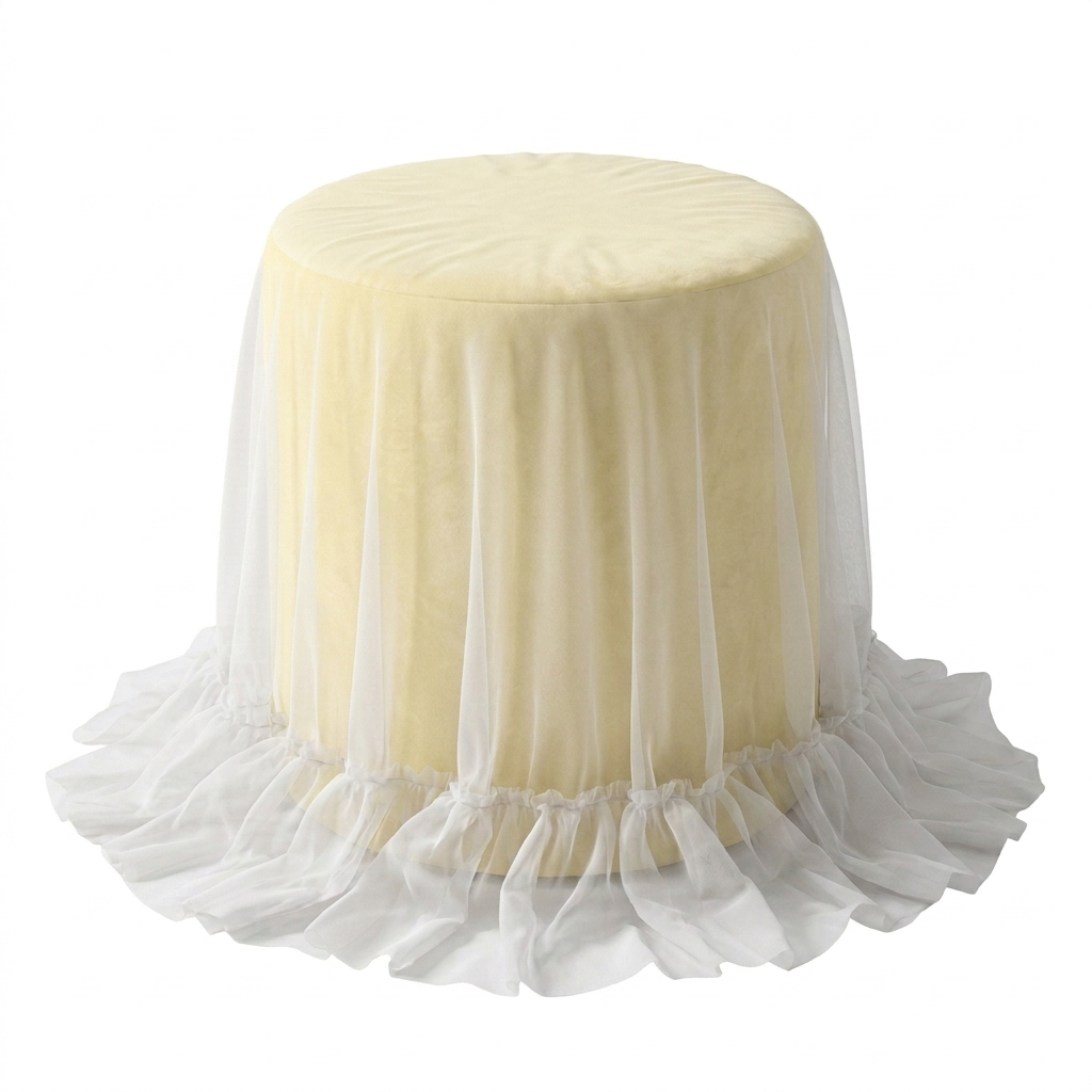 Пуфик "Фуфик" мини с вуалью спелая дыня бархат - Фото миниатюра 1