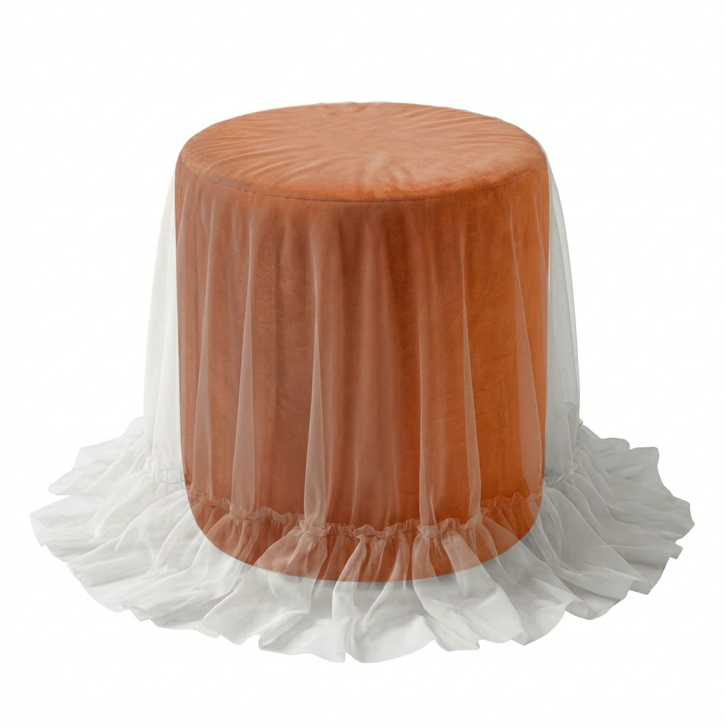 Пуфик "Фуфик" мини с вуалью рыжая лиса бархат - Фото основное 1