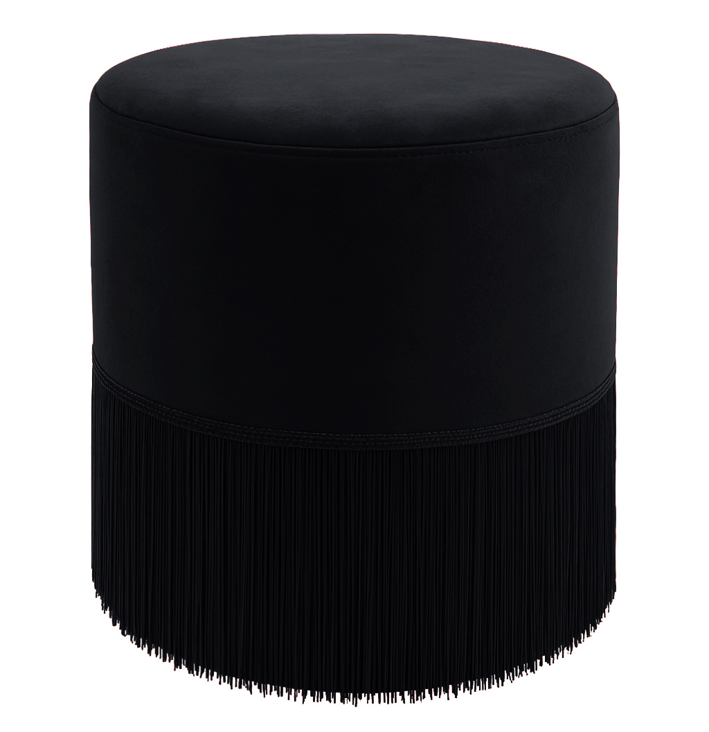 Пуфик "Фуфик" с бахромой мини черный бархат - Фото основное 1