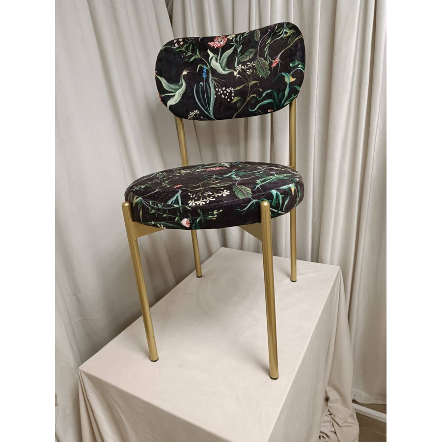 Стул "Марсель" золотой, флора шоколадный бархат - Фото миниатюра 2