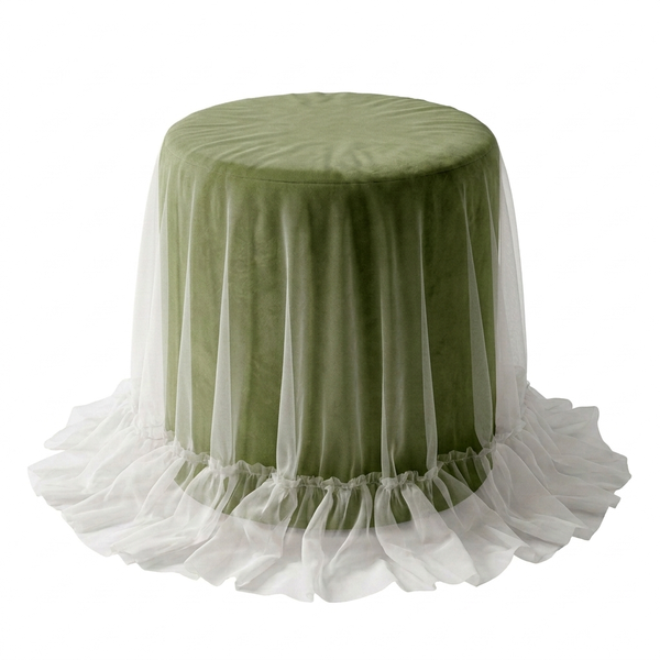 Пуфик "Фуфик" мини с вуалью зеленый чай бархат