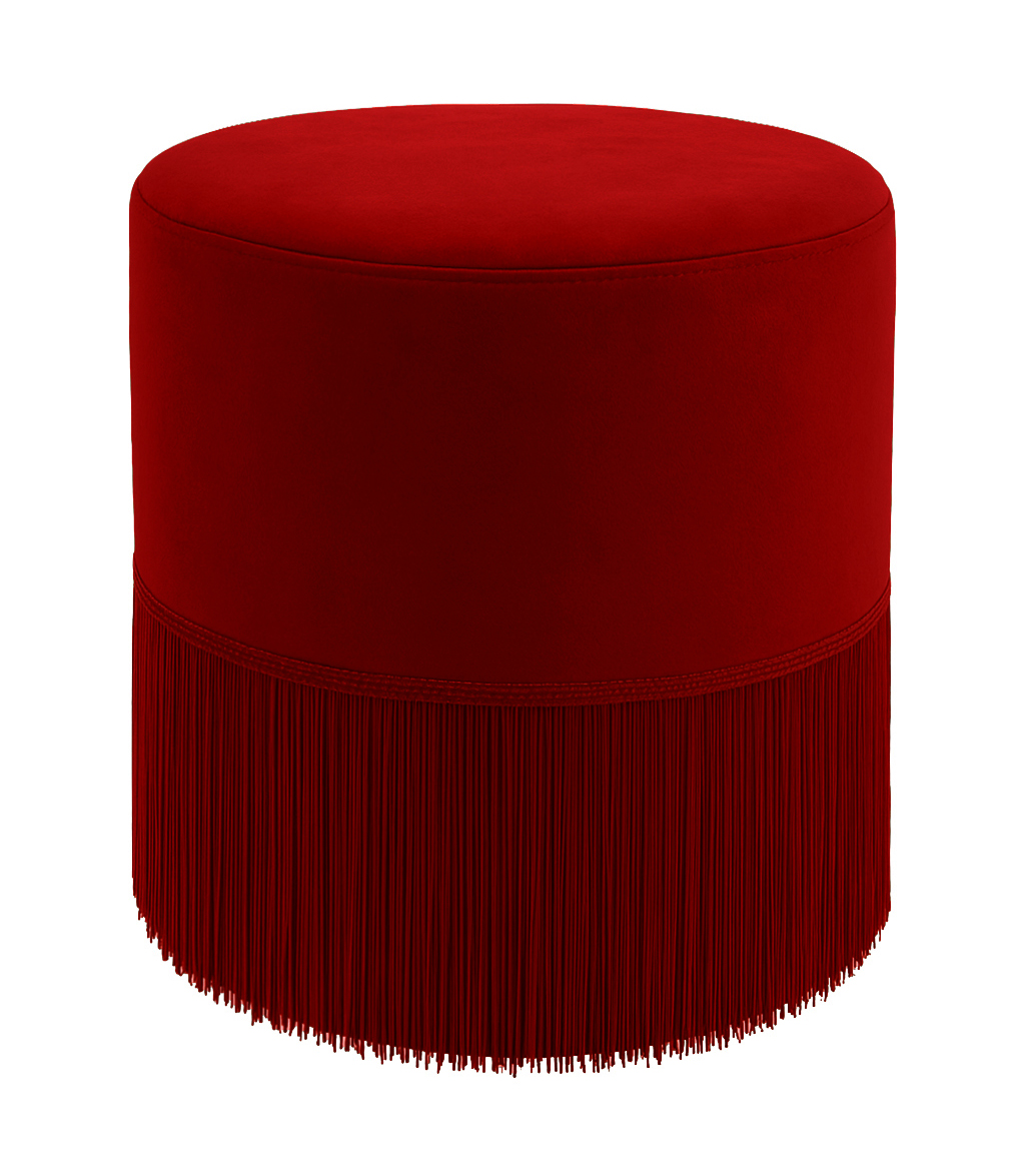 Пуфик "Фуфик" с бахромой мини гранатовый бархат - Фото основное 1