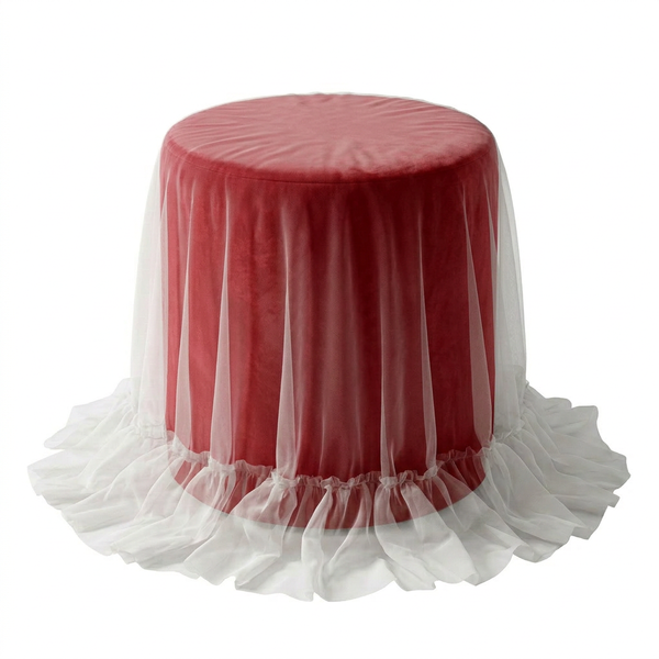 Пуфик "Фуфик" мини с вуалью клубничный бархат