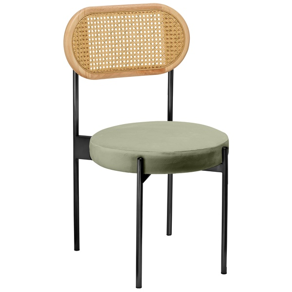 Стул «Тотем» черный, пыльно-зеленый бархат с ротанговой спинкой натуральной