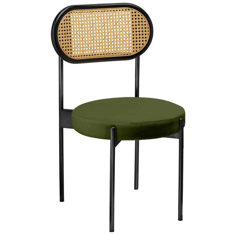 Стул «Тотем» черный, мшистый бархат с ротанговый спинкой черной - Фото миниатюра 1