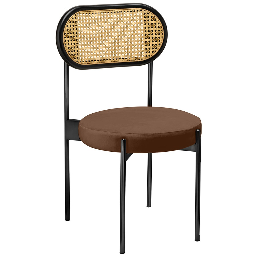 Стул «Тотем» черный, горький шоколад бархат с ротанговый спинкой черной - Фото миниатюра 1