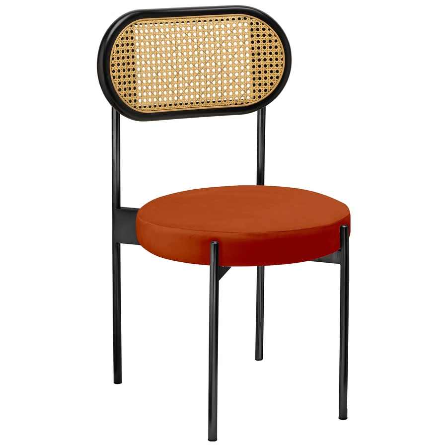 Стул «Тотем» черный, терракотовый бархат с ротанговый спинкой черной - Фото миниатюра 1