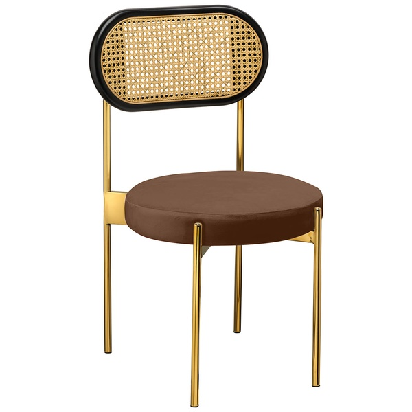 Стул «Тотем» золотой, горький шоколад бархат с ротанговый спинкой черной 