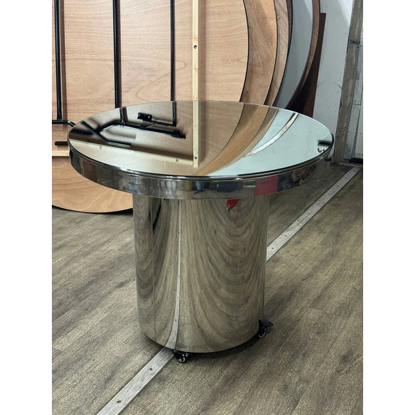 Стол для торта круглый серебряной с зеркальной столешницей  - Фото 2