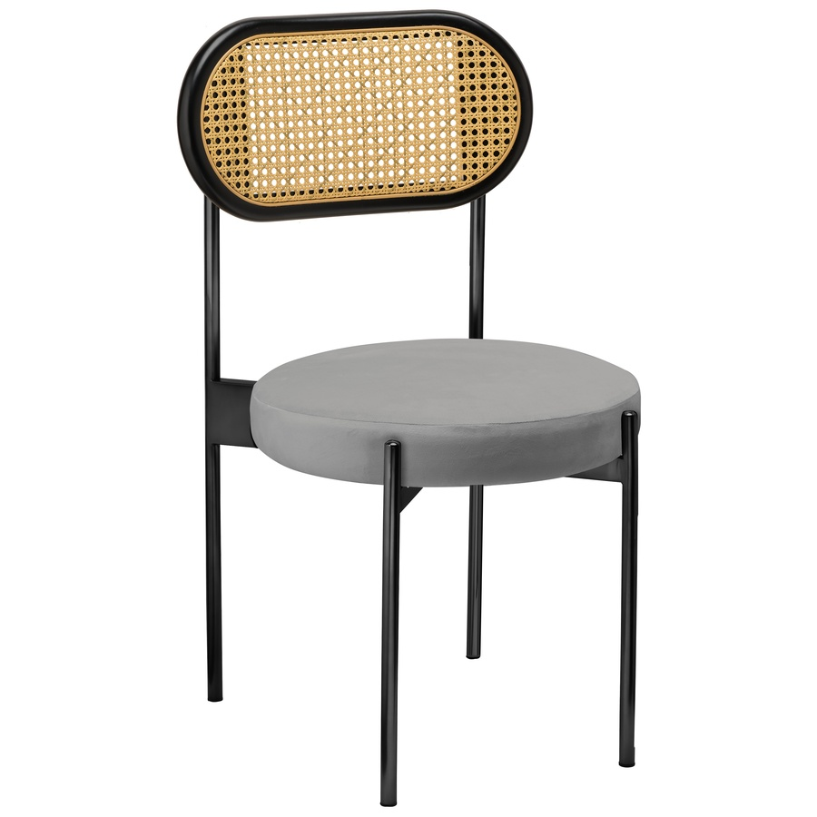 Стул «Тотем» черный, серый бархат с ротанговый спинкой черной - Фото миниатюра 1