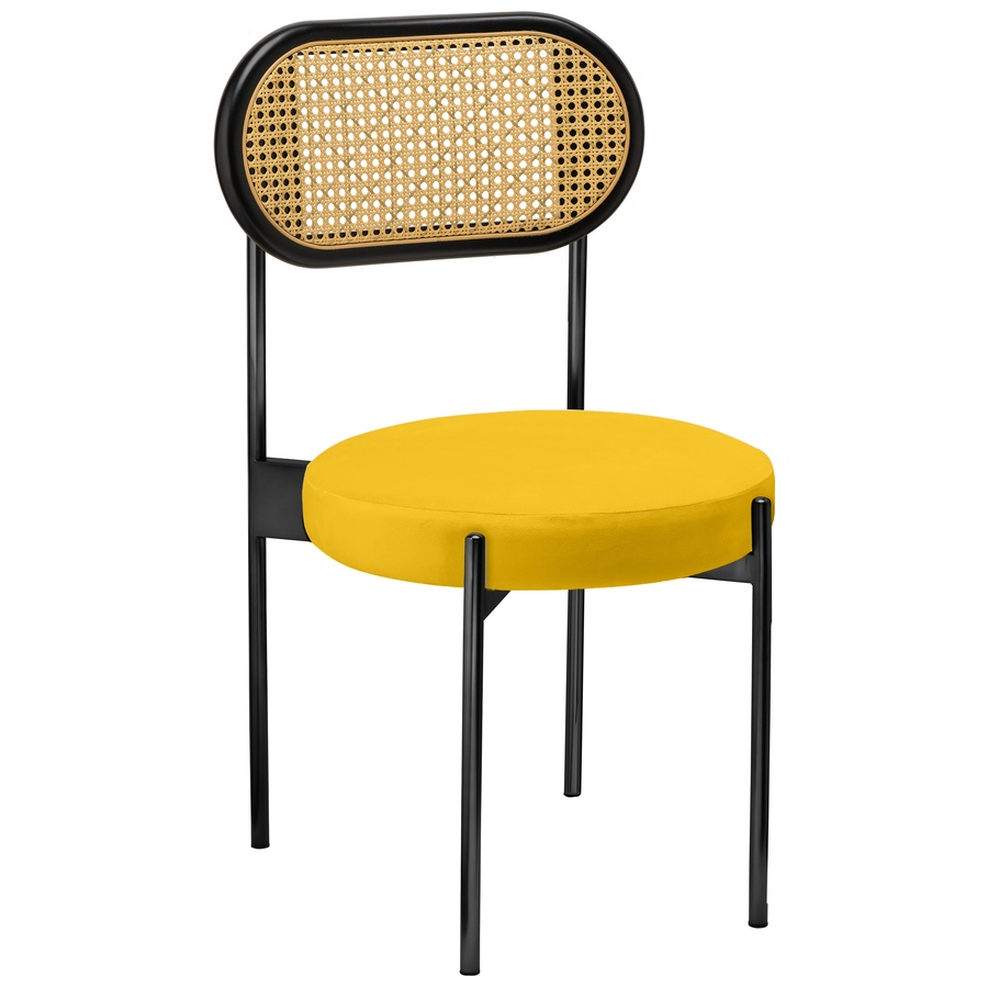 Стул «Тотем» черный, желтый бархат с ротанговый спинкой черной - Фото миниатюра 1