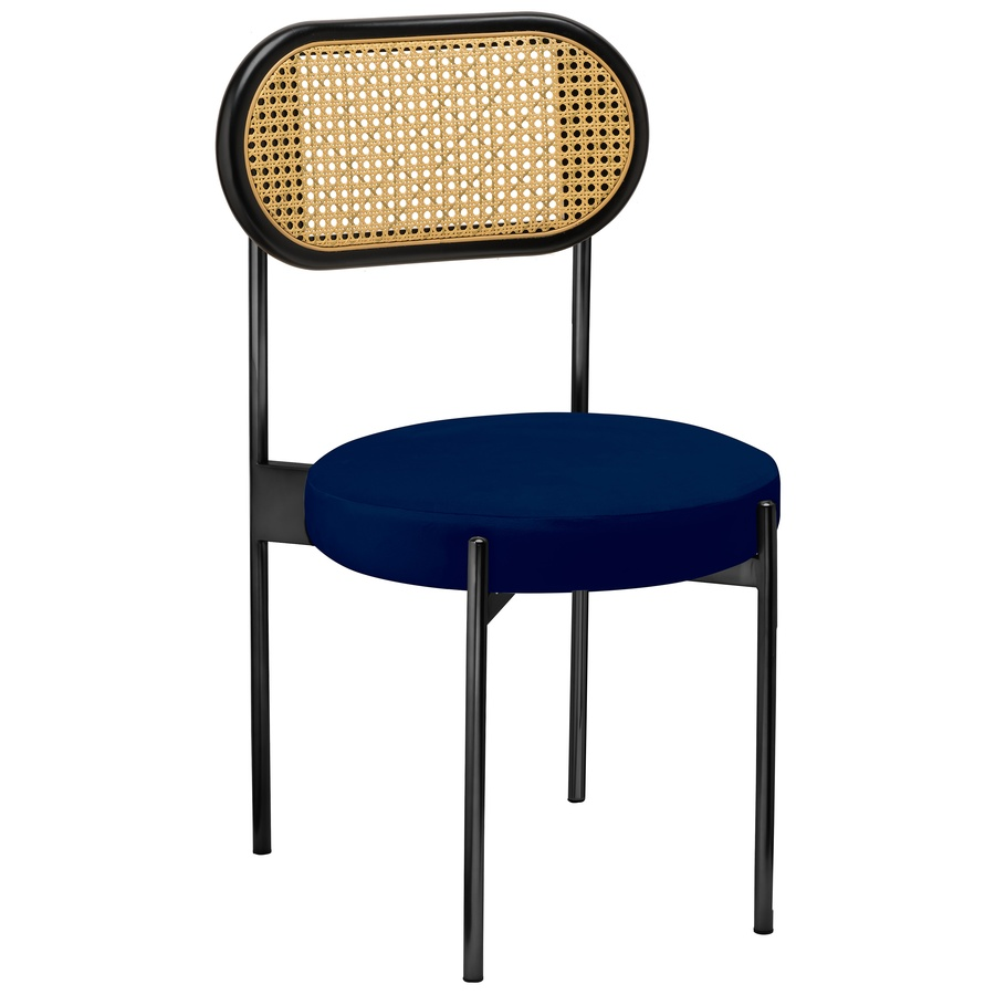 Стул «Тотем» черный, синий бархат с ротанговый спинкой черной - Фото миниатюра 1
