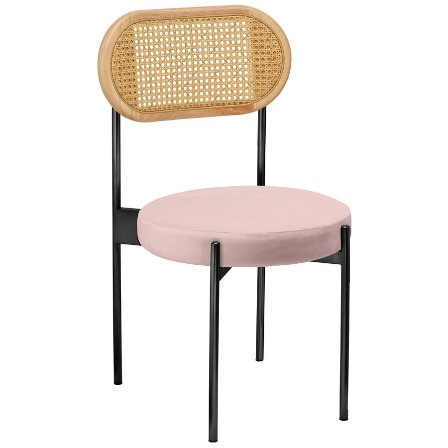 Стул «Тотем» черный, пыльно-розовый бархат с ротанговой спинкой натуральной - Фото миниатюра 1