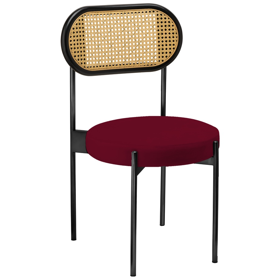 Стул «Тотем» черный, бордовый бархат с ротанговый спинкой черной - Фото миниатюра 1