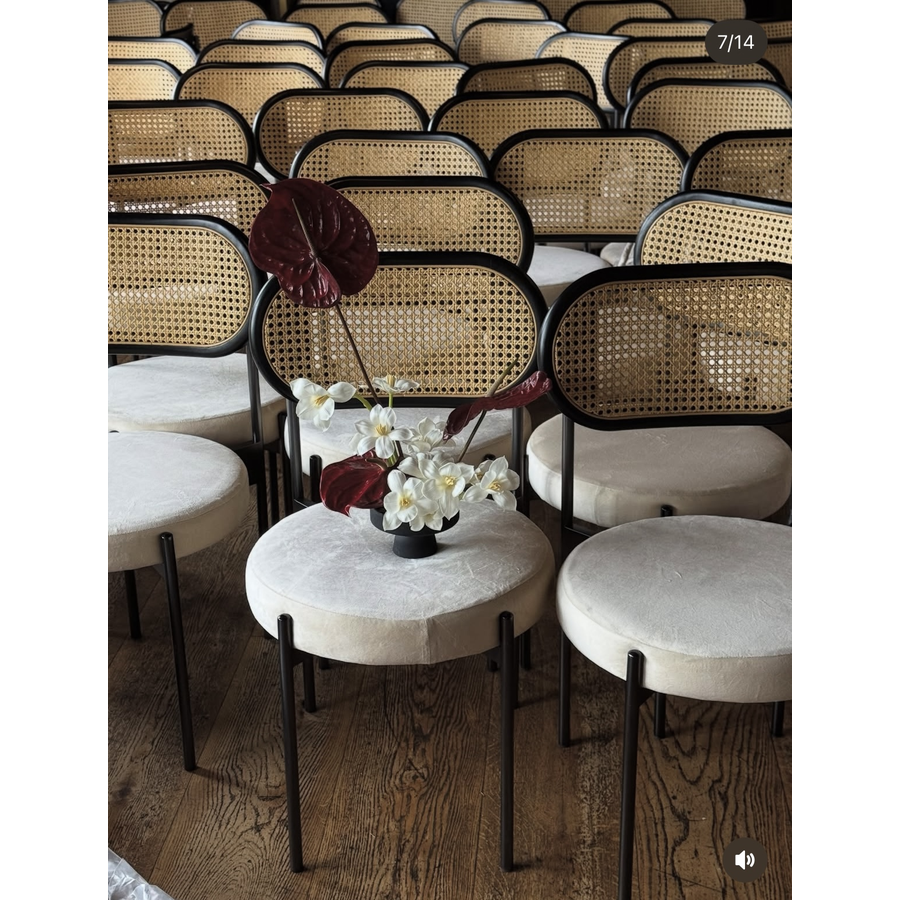 Стул «Тотем» черный, сливочно-молочный бархат с ротанговый спинкой черной - Фото миниатюра 2