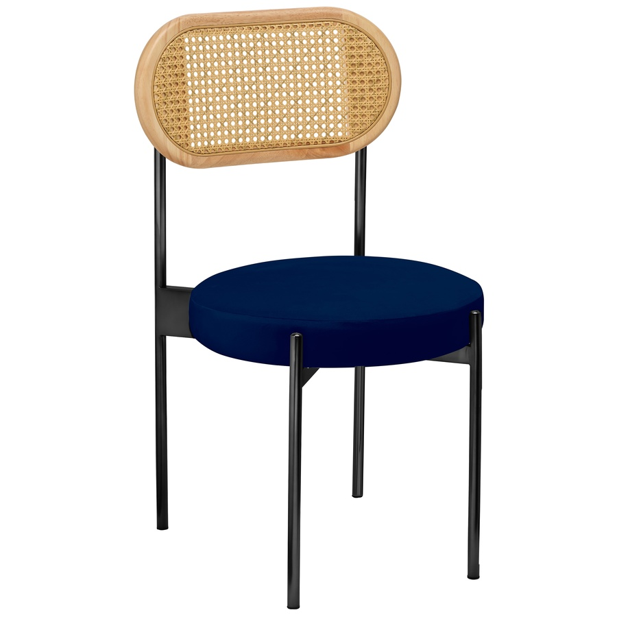 Стул «Тотем» черный, синий бархат с ротанговой спинкой натуральной - Фото миниатюра 1