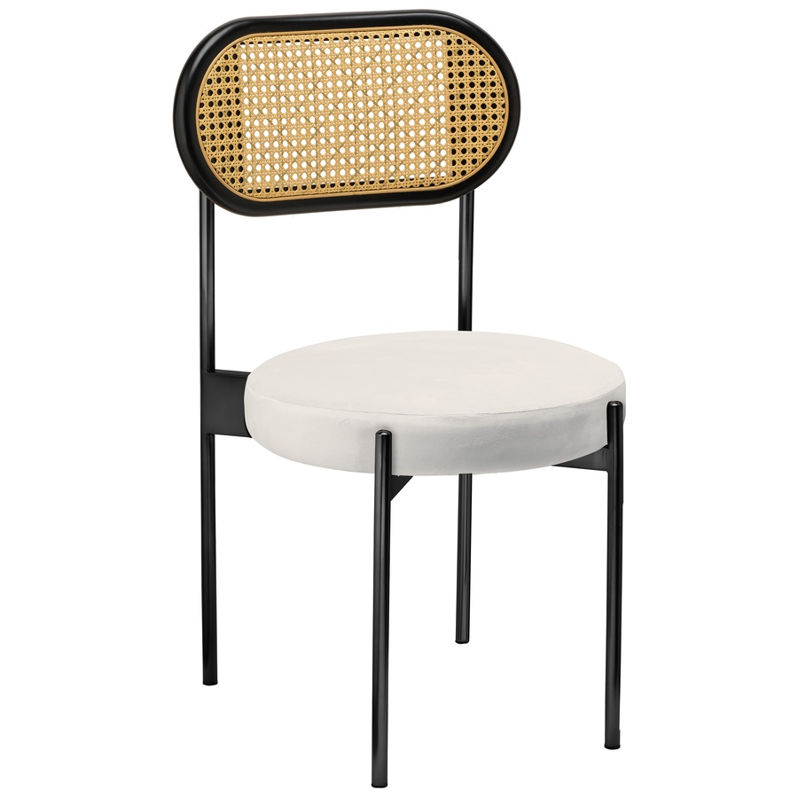 Стул «Тотем» черный, белый теплый бархат с ротанговый спинкой черной - Фото миниатюра 1