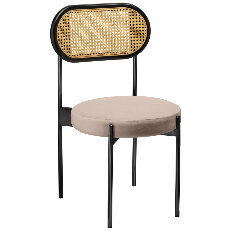 Стул «Тотем» черный, серо-бежевый теплый бархат с ротанговый спинкой черной - Фото миниатюра 1