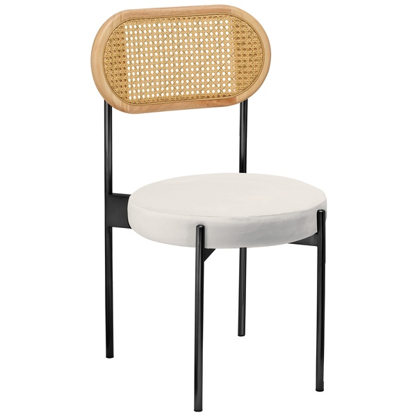 Стул «Тотем» черный, белый теплый бархат с ротанговой спинкой натуральной - Фото 1
