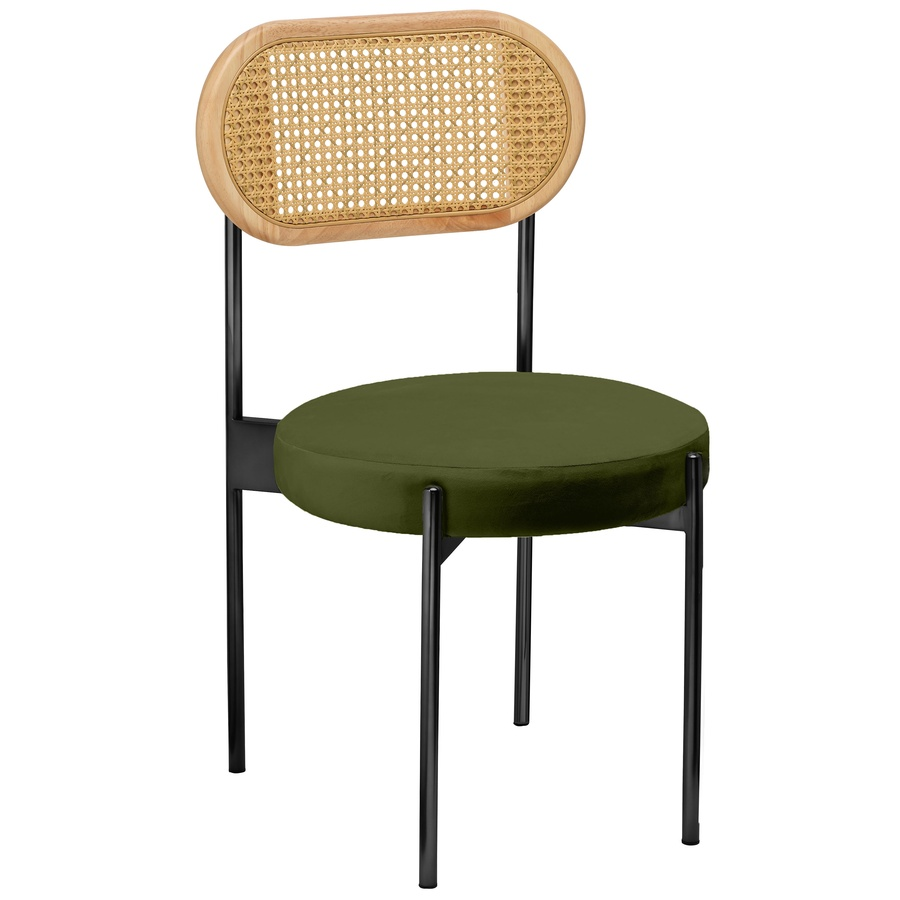 Стул «Тотем» черный, мшистый бархат с ротанговой спинкой натуральной - Фото миниатюра 1