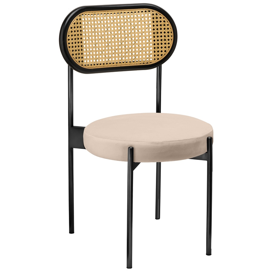 Стул «Тотем» черный, кремовый бархат с ротанговый спинкой черной - Фото миниатюра 1