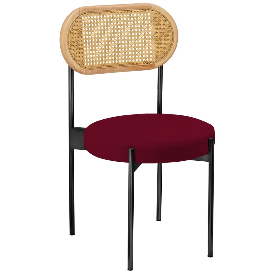 Стул «Тотем» черный, бордовый бархат с ротанговой спинкой натуральной - Фото миниатюра 1