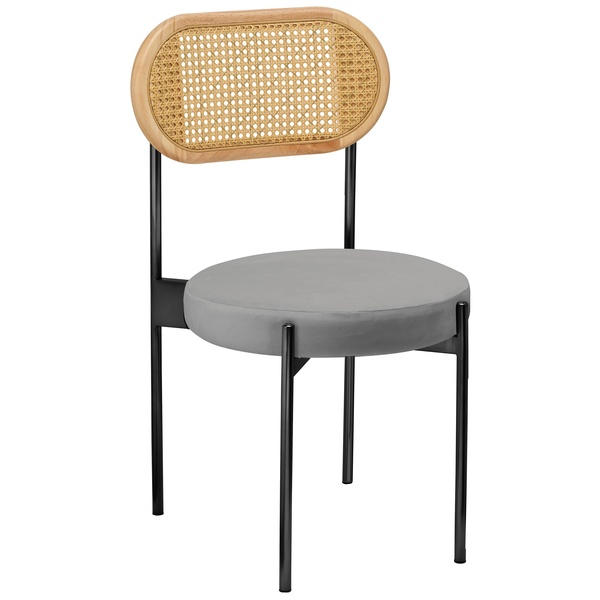 Стул «Тотем» черный, серый бархат с ротанговой спинкой натуральной