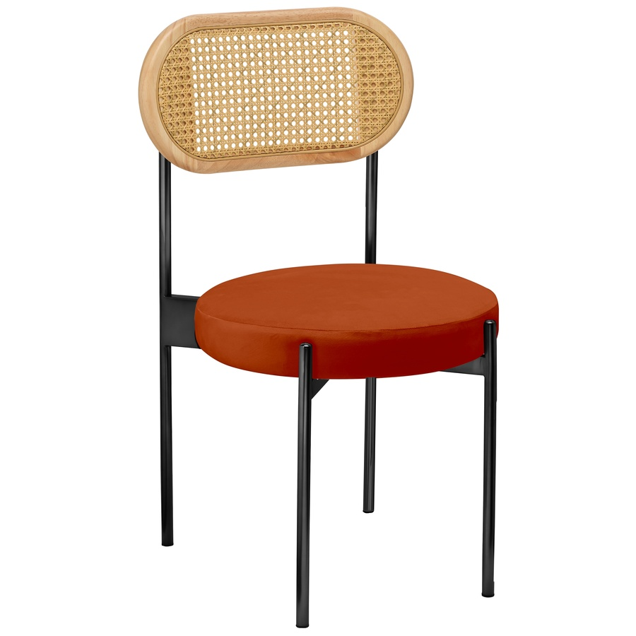 Стул «Тотем» черный, терракотовый бархат с ротанговой спинкой натуральной - Фото миниатюра 1