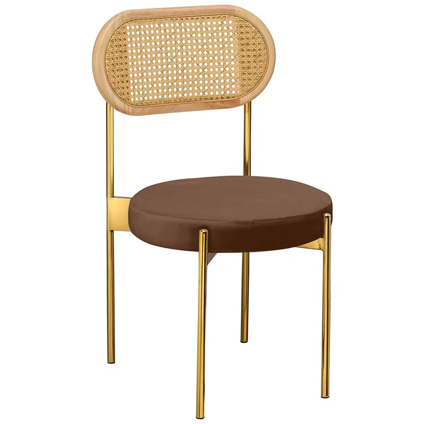 Стул «Тотем» золотой, горький шоколад бархат с ротанговой спинкой натуральной