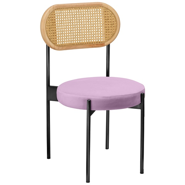 Стул «Тотем» черный, пыльно-лавандовый бархат с ротанговой спинкой натуральной