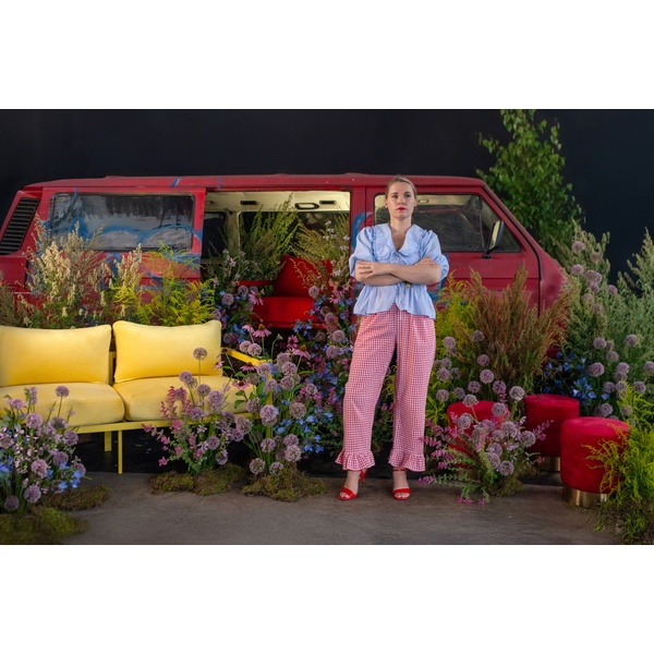 Пуф Цилиндр Золотой обод, Малиново-красный - Фото 3