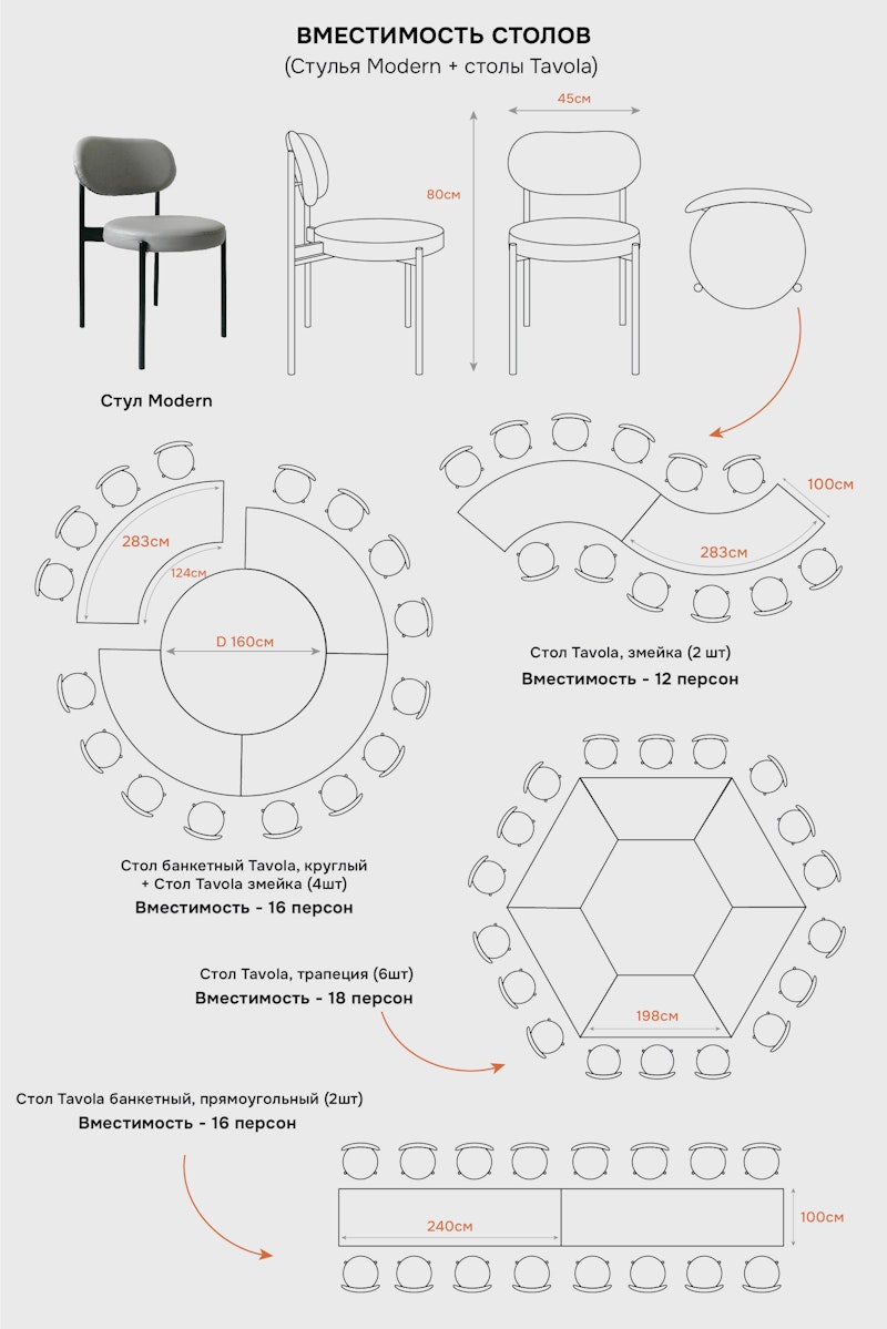 Стол Тавола, змейка шириной 100 см, 1 модуль