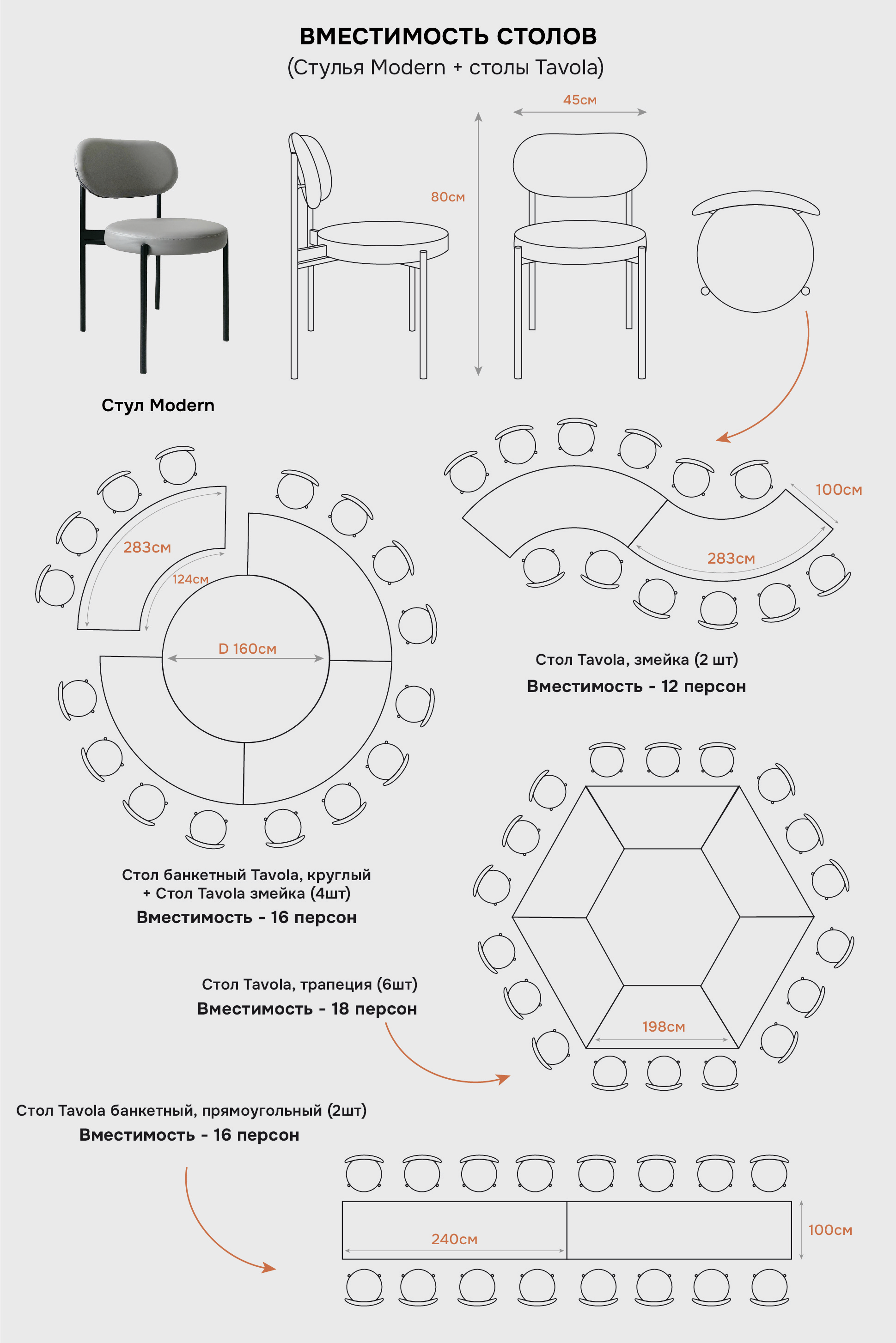 Стол Тавола, змейка шириной 100 см, 1 модуль