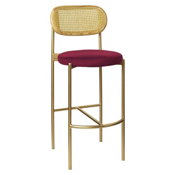 Стул барный Модерн Комфи, Натуральный ротанг+ Бордо (любой цвет каркаса)  