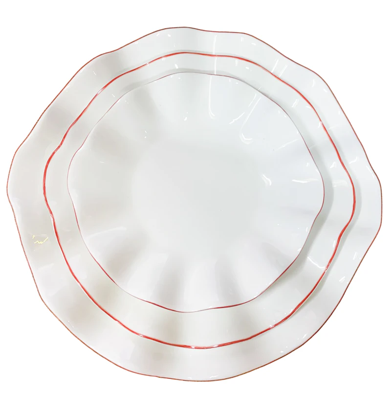 Порционная тарелка Лотос с красной каймой М