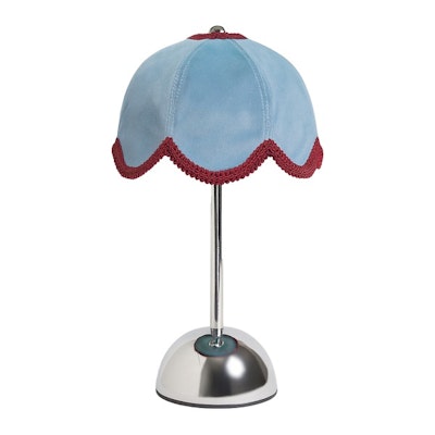 Лампа Дом Цветочек, голубой велюр + бордовая тесьма