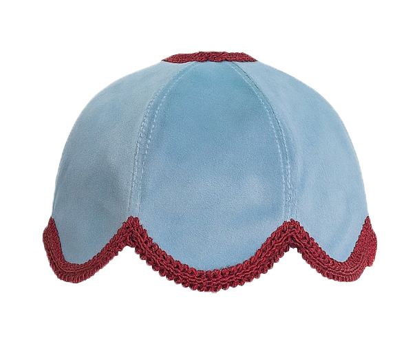 Чехол цветочек на лампу Дом, голубой + бордовая тесьма, велюр  - Фото миниатюра 1