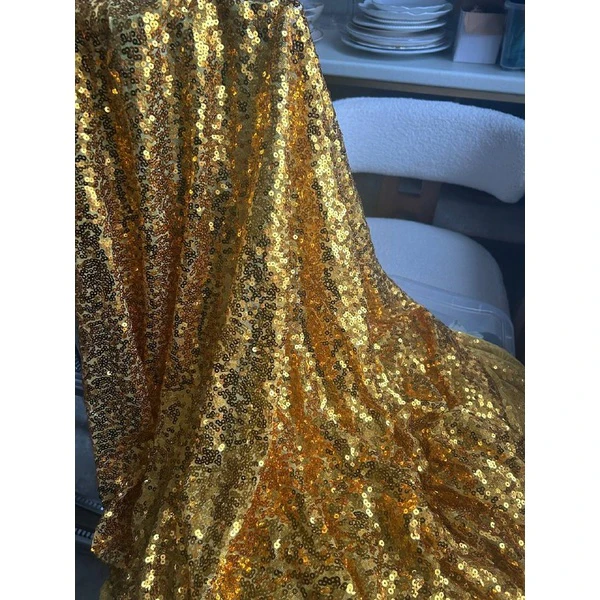 Скатерть с пайетками, круглая, золотая - Фото 3