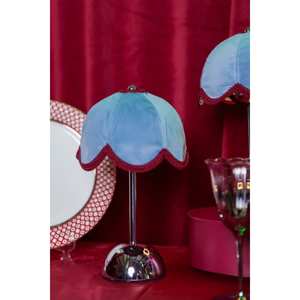 Лампа Дом Цветочек, голубой велюр + бордовая тесьма - Фото 4