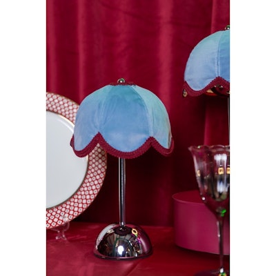 Лампа Дом Цветочек, голубой велюр + бордовая тесьма - изображение 4