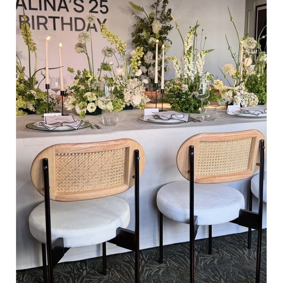 Стул Модерн Черный, Натуральный ротанг + серо-голубой - Фото миниатюра 2