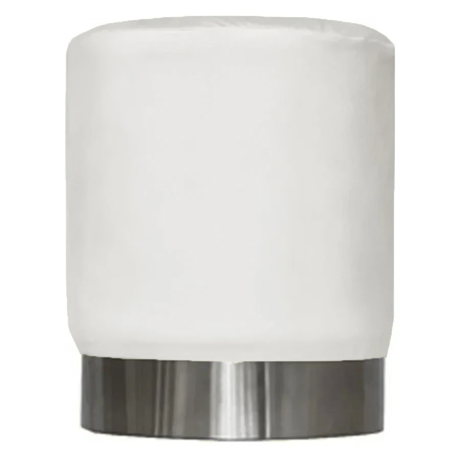 Пуф Цилиндр Серебряный обод, белоснежный велюр