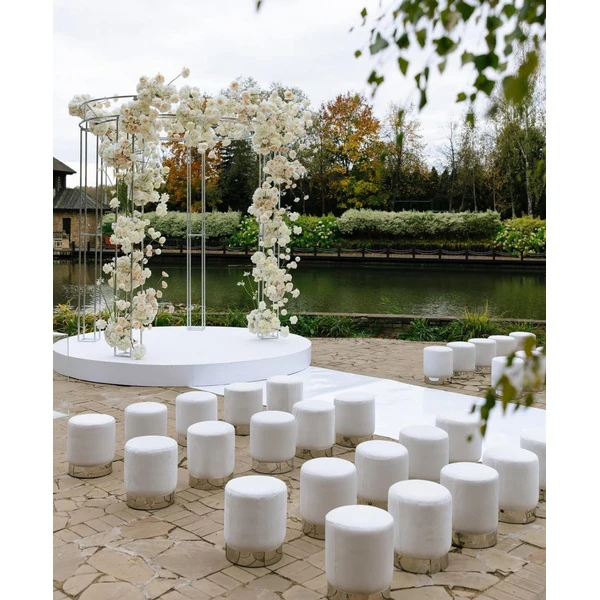 Пуф Цилиндр Серебряный обод, молочный велюр - Фото 3