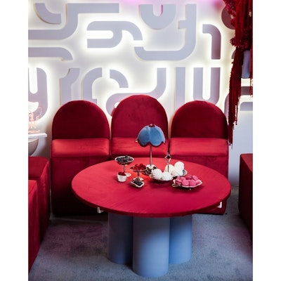 Лампа Дом Цветочек, голубой велюр + бордовая тесьма - изображение 3