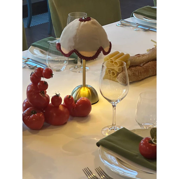 Лампа Дом Цветочек, золото + бежевый велюр + бордовая тесьма - Фото 4