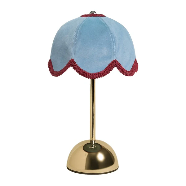 Лампа Дом Цветочек, золото + голубой велюр + бордовая тесьма, - Фото 1