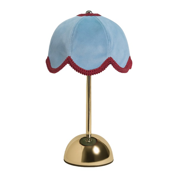 Лампа Дом Цветочек, золото + голубой велюр + бордовая тесьма, - Фото 1