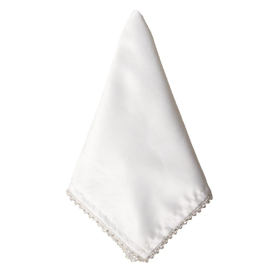 Салфетка Сатин Премиум, белая с бусинами - Фото миниатюра 1